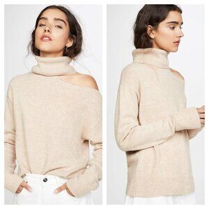 NEW Paige Raundi Cutout Turtleneck Sweater Wool Blend Camel Tan Women's S
